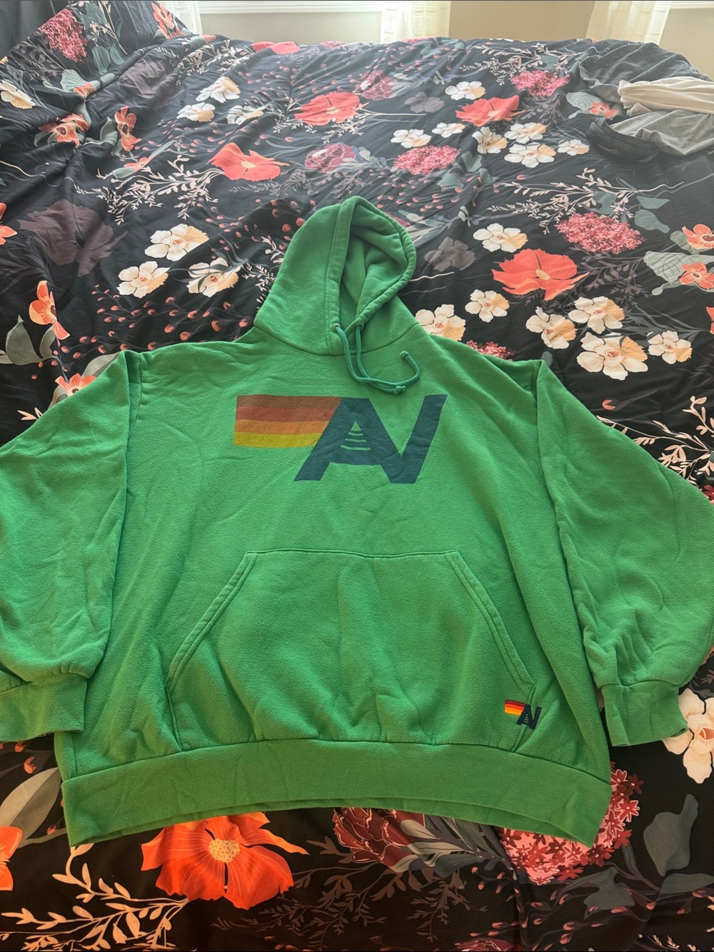 Aviator Nation Green Hoodie with Rainbow Logo